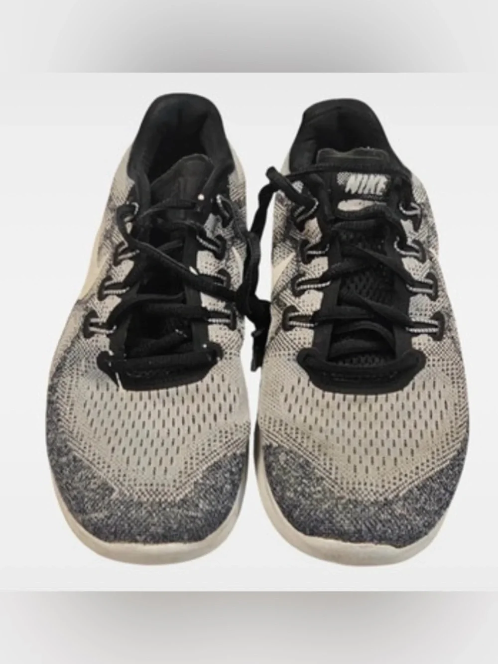 Nike Grey and Black Knit Running Shoes with White Swoosh